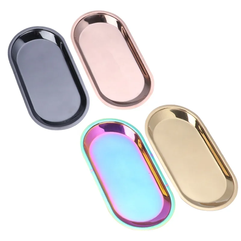 

Oval color plating tray jewelry makeup organizer plate stainless steel