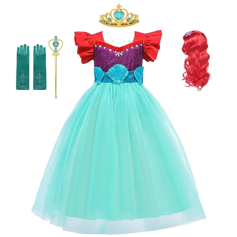 

MQATZ New Mermaid Ariel Princess Girl Dress 2021 TV & Movie Cosplay Costumes Children With Wig MRY002, Green