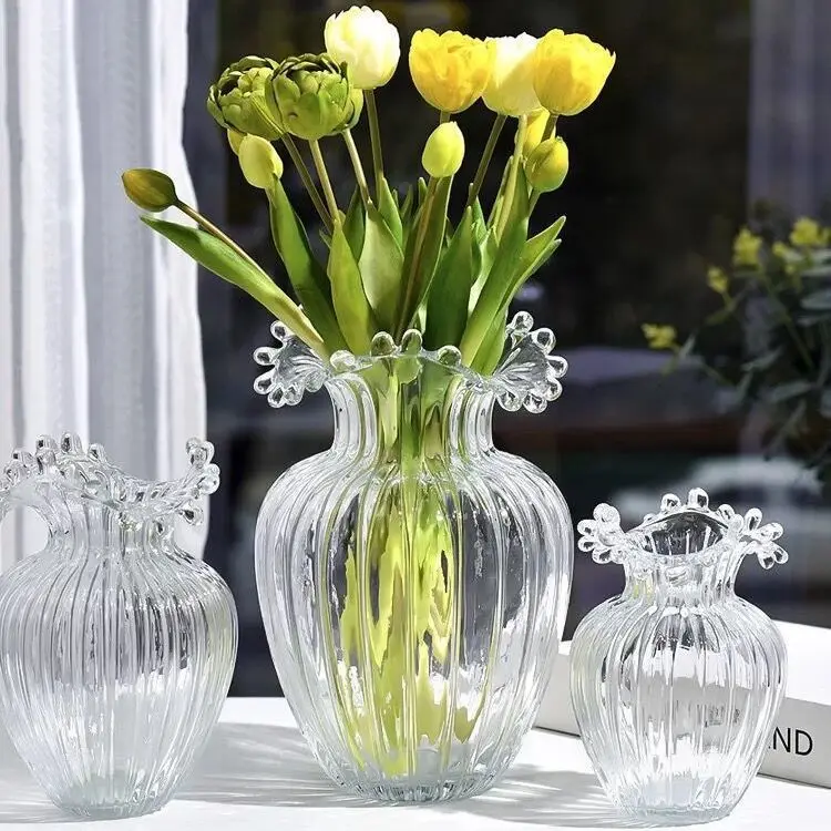 

European style light luxury creative spray mouth vase decoration living room flower arrangement water culture Nordic simple glas, Transparent or brown