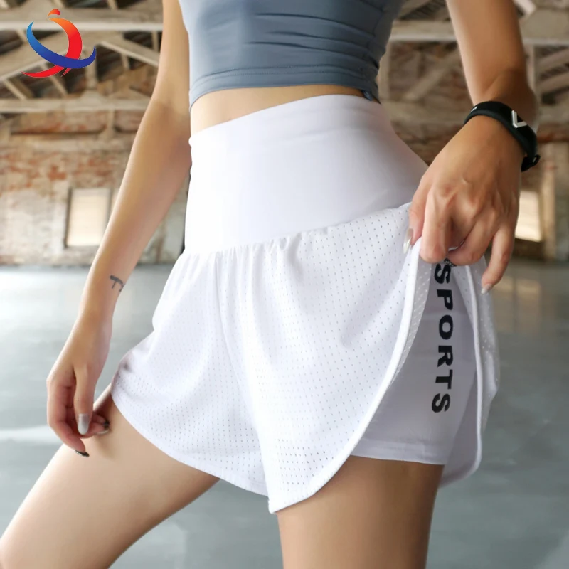 
Manufacture High waisted sports safety shorts inner lining loose and slim running fitness pants OEM yoga shorts for woman 