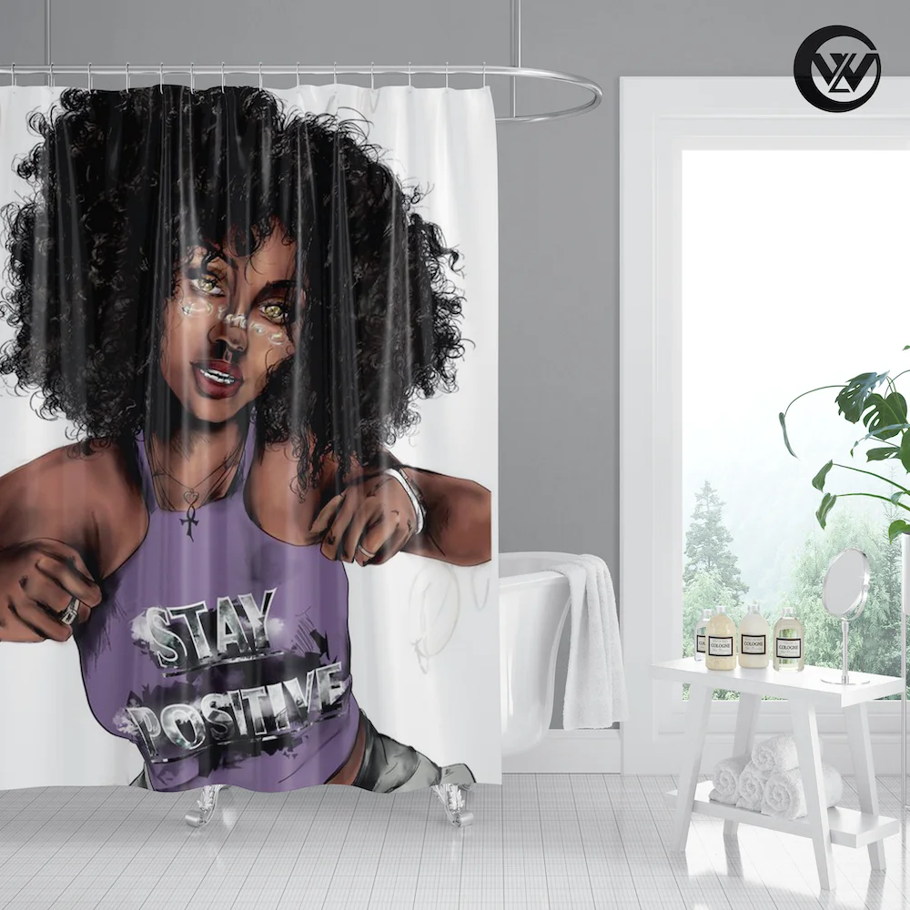 

Wayliang Textile Printing Polyester Black Girl Bathroom Curtain, Modern Sublimation Fabric African Woman Shower Curtain/, Accept customized color