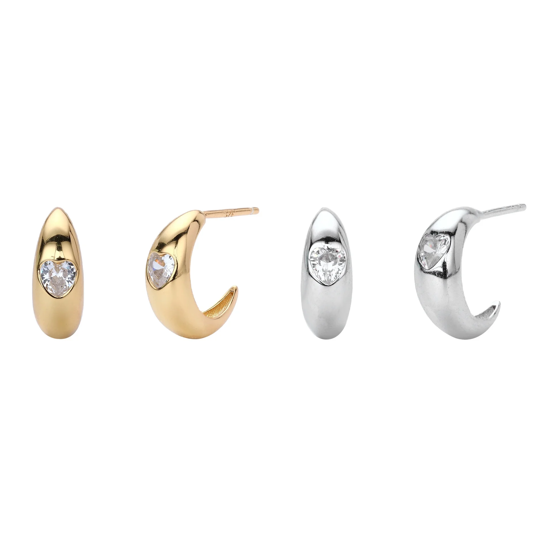 Europe and America Fashion Jewelry 925 Sterling Silver C-shaped Heart Zircon Stud Earring Jewelry for Women
