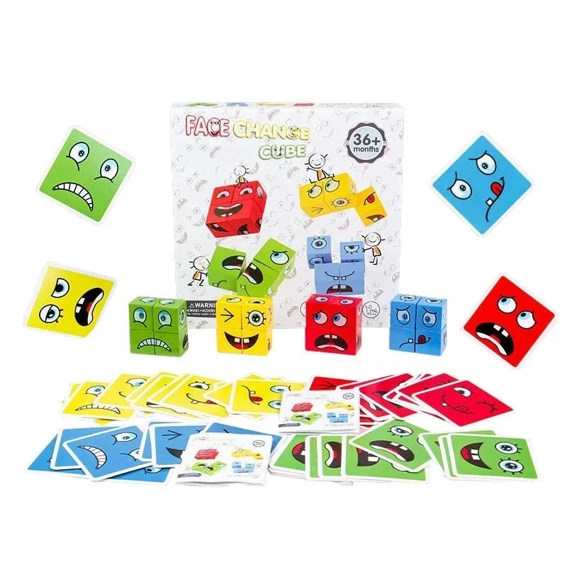 

New Montessori Expression Puzzle Face Change Cube Building Blocks Toys Early Educational Match Toy