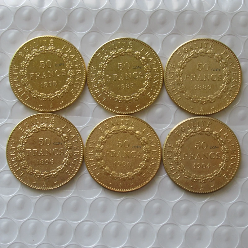 

Reproduction France Whole Set of 6 pcs (1878 - 1904) 50 Francs Gold Plated Commemorative Coin