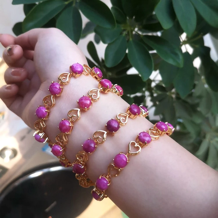

Jialin jewelry wholesale 14k gold Chinese women jade lucky gemstone heart original natural stone real pink jade chain bracelet