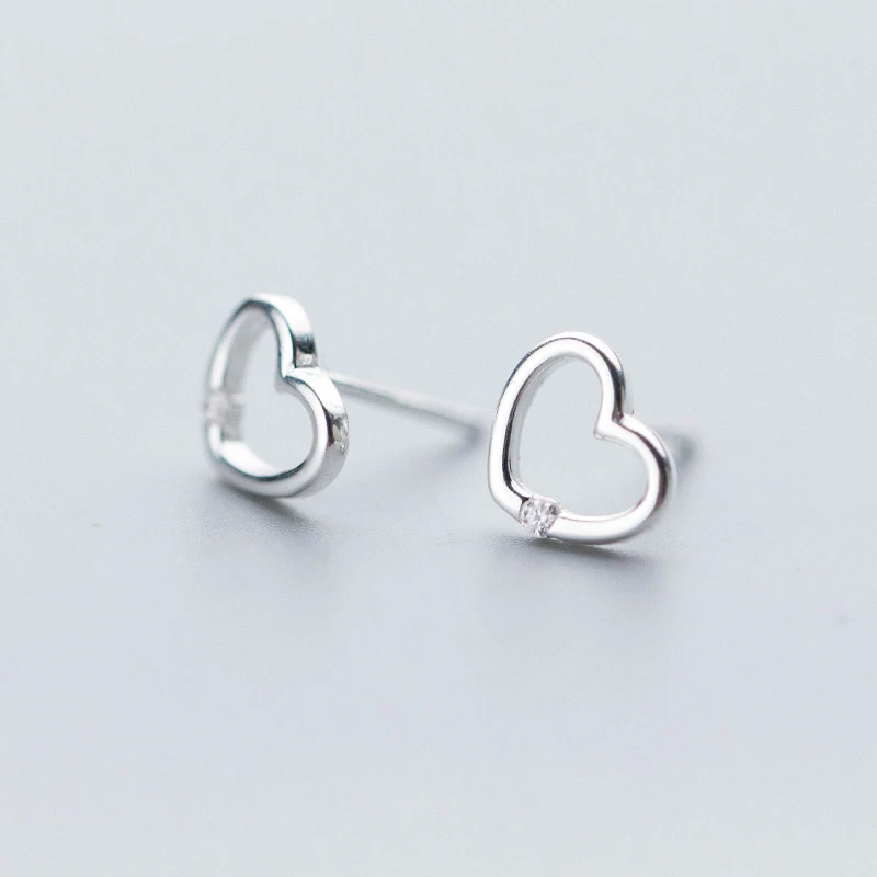Fashion 925 Sterling Silver Women Crystal Heart Stud Earrings for Gifts Jewelry