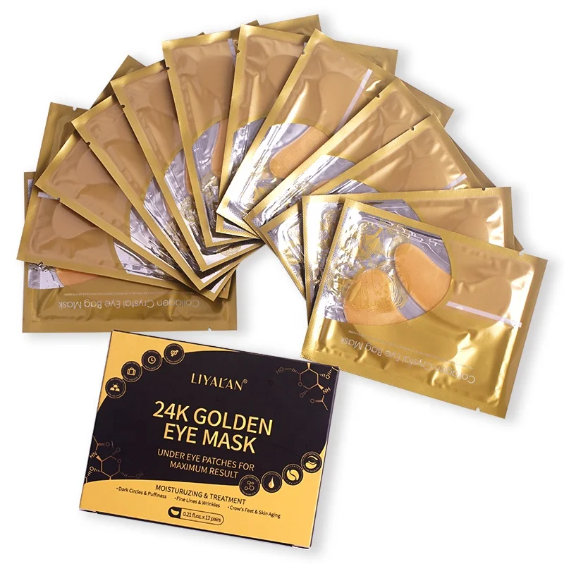 

OEM 12pcs Remove Dark Circles Crystal Gel Eye Mask Hydrogel Collagen 24K Gold Under Eye Patch With Box, Customized color