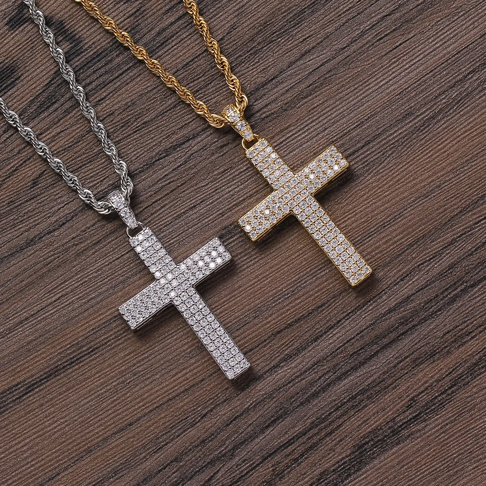 

CN336 Brass Setting CZ Cross pendants Hip Hop Necklace Bling bling Jewelry
