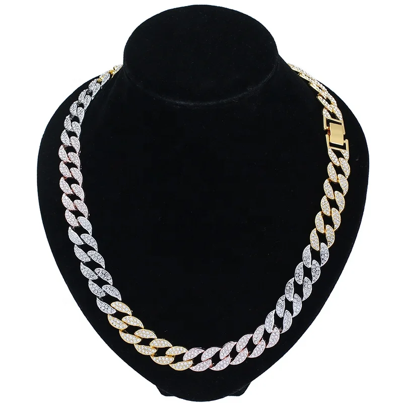 

Cadena de joyeria de hip hop con collar cubano de diamantes y aleacion de colores