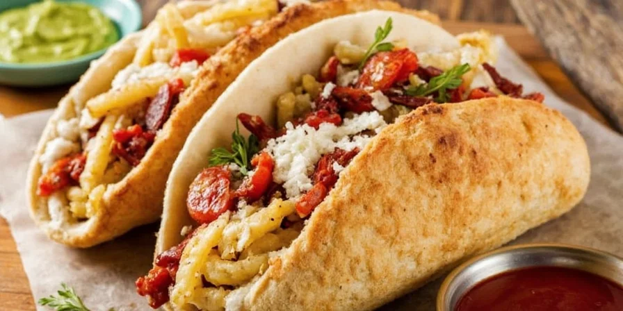 A traditional Greek gyro wrapped in pita with toppings.