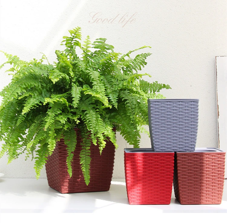 

wholesale decorative deep indoor and outdoor plant pots square planter tall plastic flower pot self watering pot, White