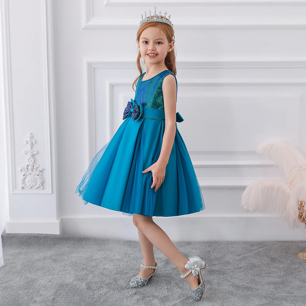 

Baby Boutique Dresses Sequins Bowknot Ball Gown Custom Kids Young Girls Clothing