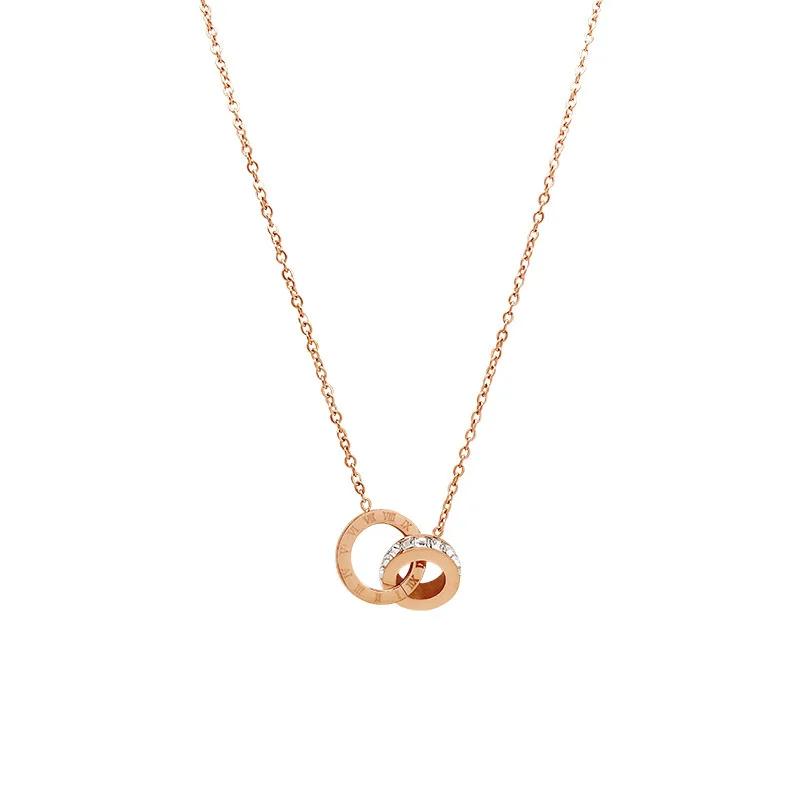 

Double Twin Rings Pendant Collar Choker Short Necklace, Golden