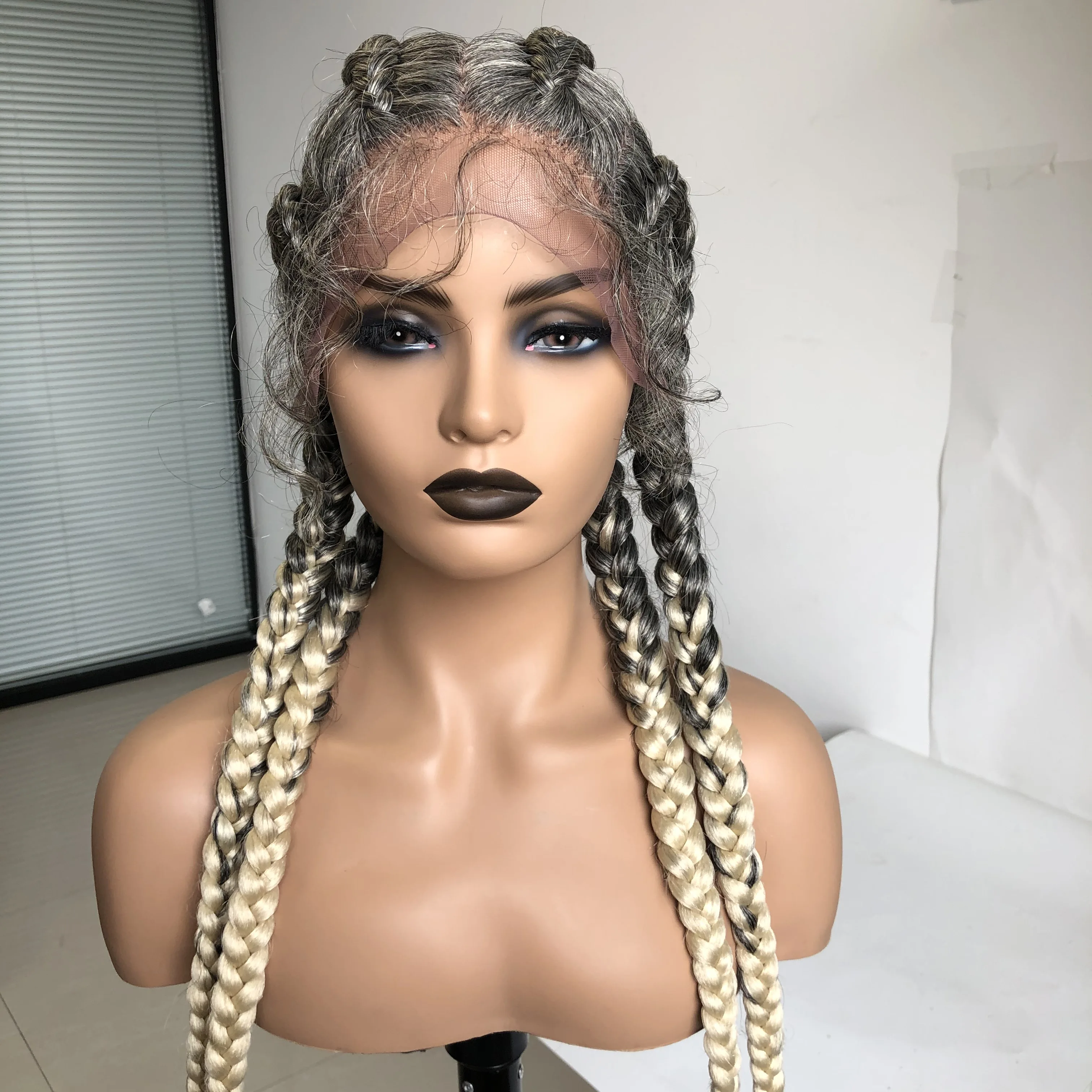 

synthetic heat resistant premium high fiber high quality braided wig synthetic human hair wigs with transparent lace front wig, Pic showed