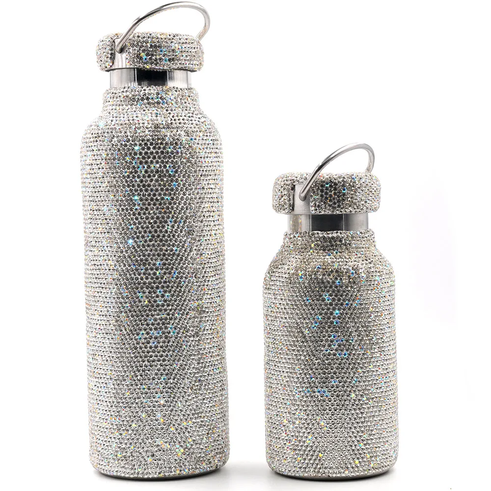 

personalized custom design stainless steel crystal bling hot water bottle