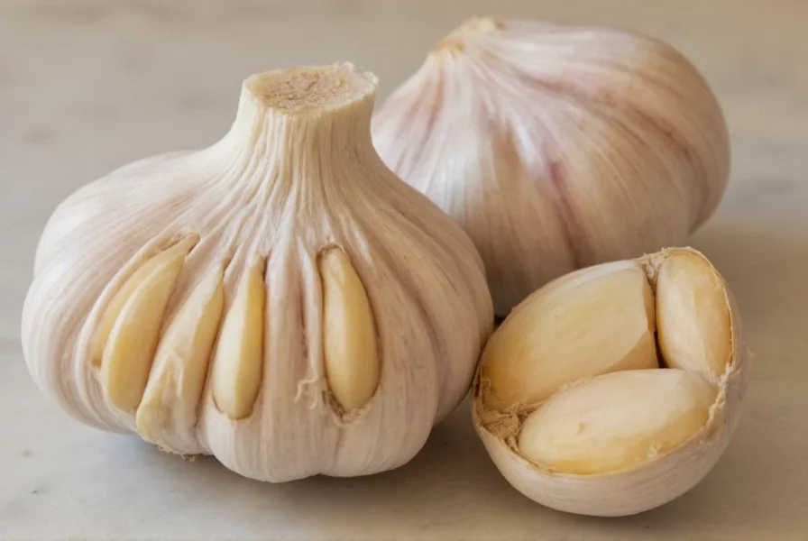 Illustration showing cross-section of garlic head with labeled parts
