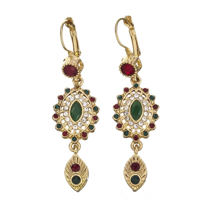 

Gold earrings fashion jewelry classic Moroccan style earrings pendant fashion French hook earrings crystal, Gold and silver