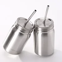 

Wholesale promotional 16oz 500ml wide mouth double wall stainless steel mason jar with straw