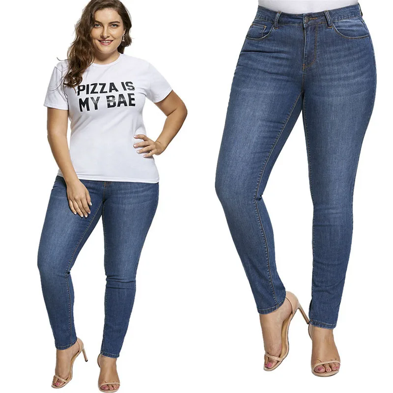 

Wholesale High Waisted Stretch Plus Size Women Jeans Trousers, Dark blue