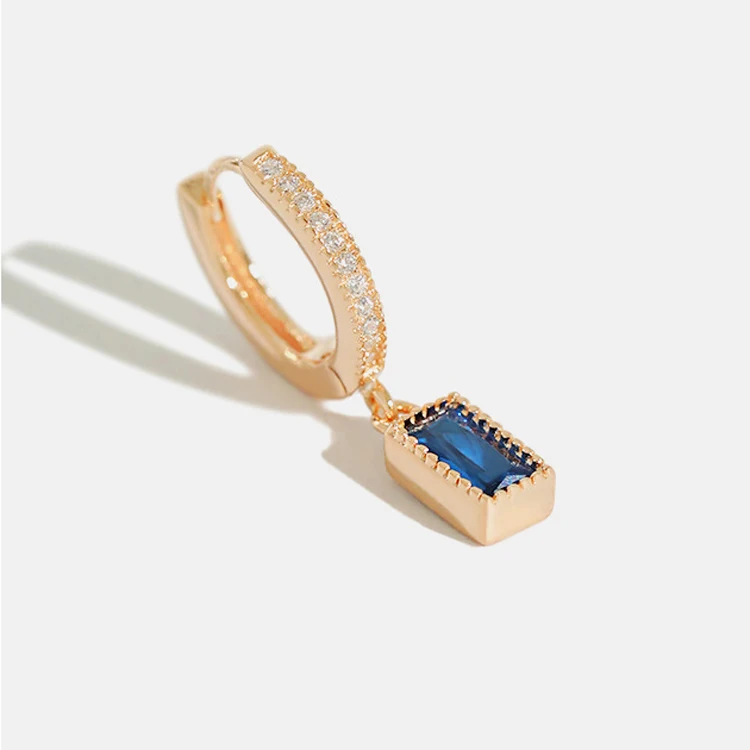 

S925 sterling silver earrings with light luxury and micro diamond-blue zircon cube earrings and earrings with gold-plated buckle, Optional as picture,or customized