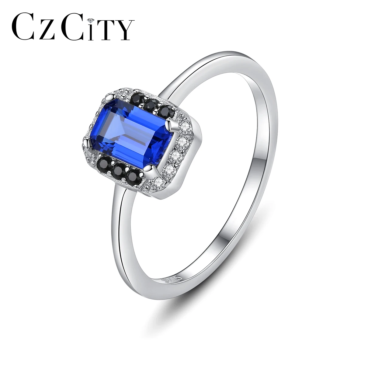

CZCITY Blue Topaz Finger Ring Gemstone Fashion Sapphire925 Sterling Silver Ring for Ladies