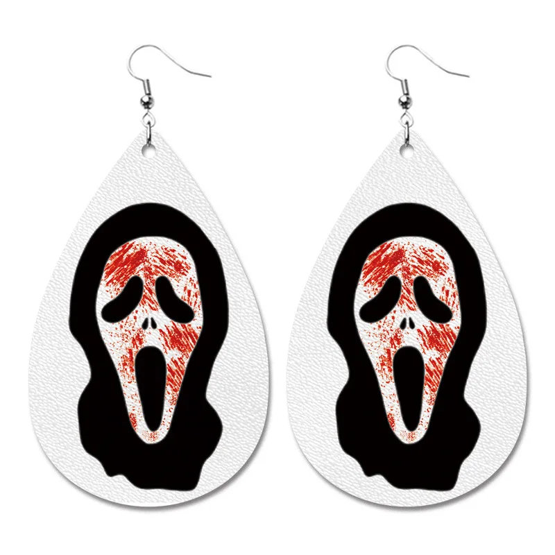 

Halloween Atmosphere PU Leather Earrings Women Horror Movie Character Clown Bloodstain Rainbow Leopard Print Waterdrop Earrings, As shown