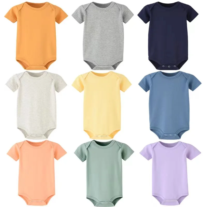 

KDFN Australia Korean Infant Bodysuits Summer 13 Solid Short Sleeve Newborn Boys Rompers Combed Cotton Baby Girls Jumpsuits, Brown,green,coffee,beige,pink,red