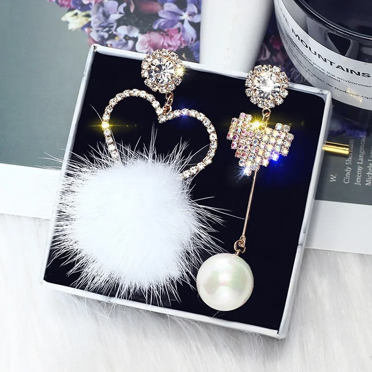 Heart Asymmetry Crystal Dangle Earring Long Tassel Bohemian Earrings