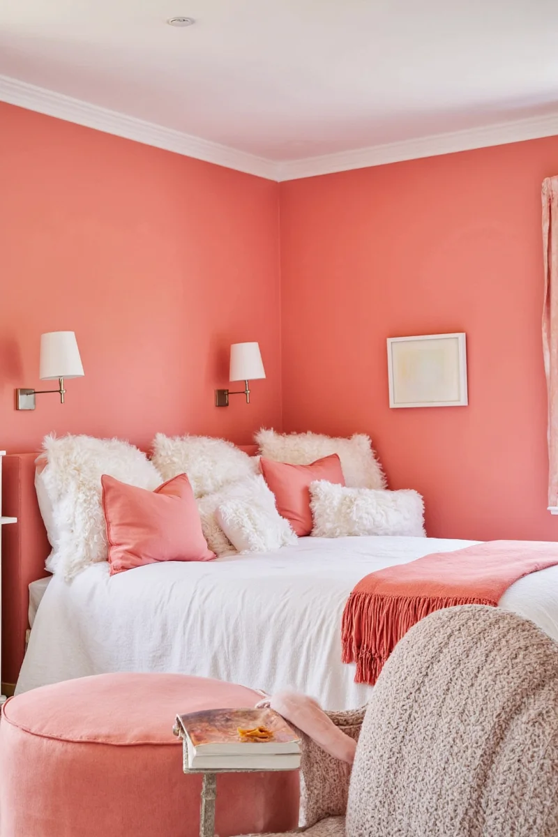 Coral painted bedroom wall