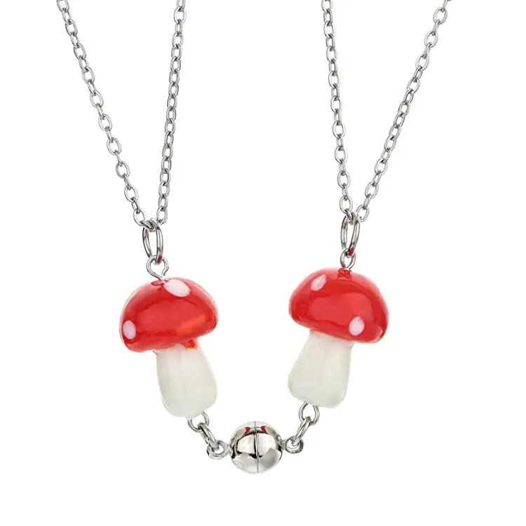 

SC Hot Selling Galentines Day Friendship Mushroom Necklace 2022 Personalized Colorful Magnetic Mushroom Necklace for Teen Girls, Yellow, red, purple,green, blue,