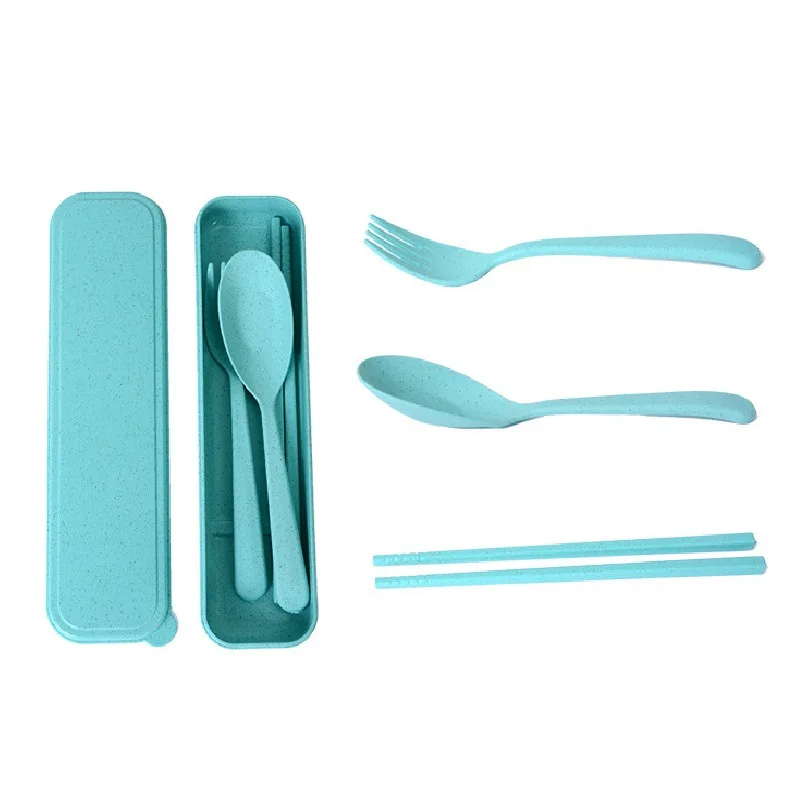 

Wheat Straw Chopsticks Knife And Fork Three-Piece Travel Portable Cutlery Set Environmentally Friendly Cutlery Set MZL, Shown