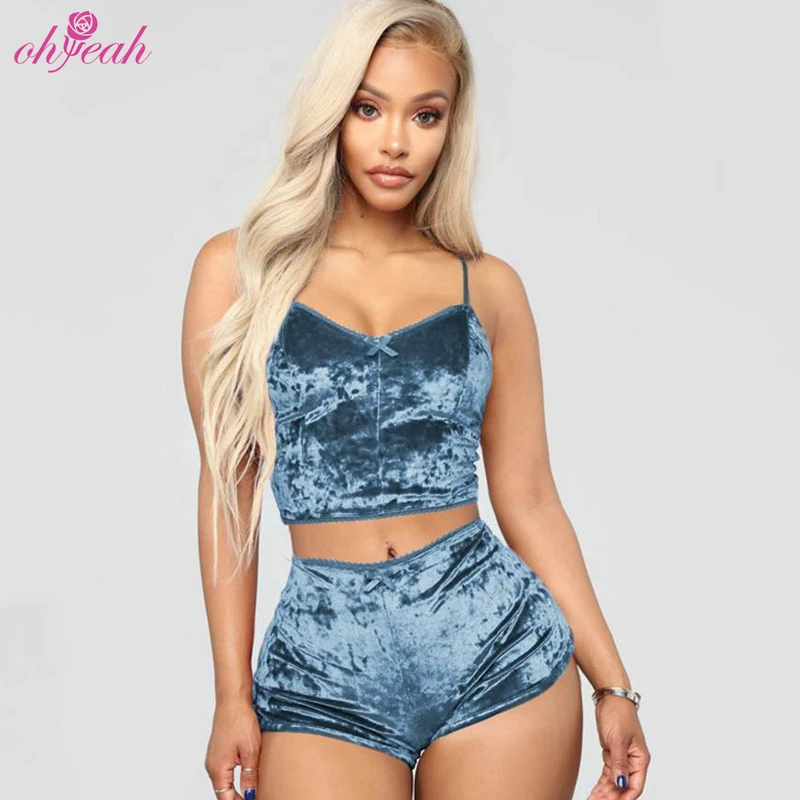 

Fast delivery two piece pink velvet women nightwear pajama sets