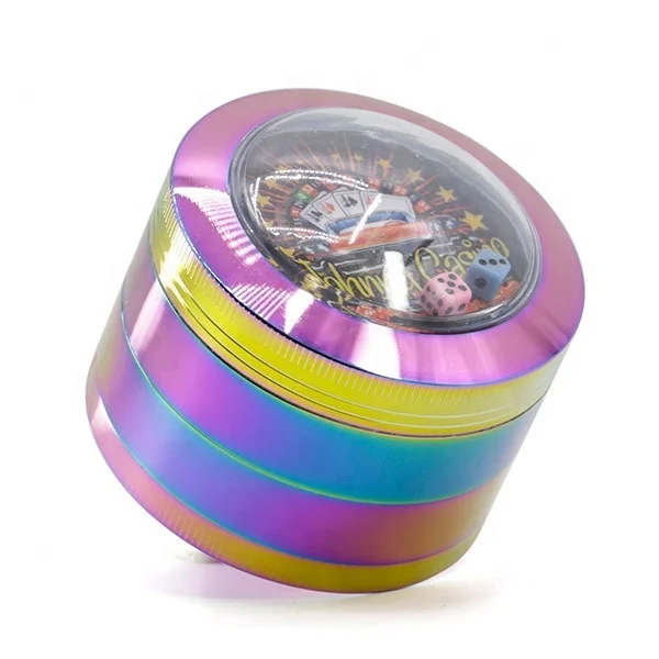 

Colorful Playing Cards Herb Grinder Diameter  4 Part Zinc Alloy Transparent Dome Cover Style Tobacco Grinder jhcentury, Picture