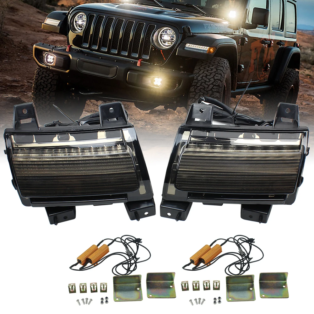 Kits for Jeep Wrangler JL 2018 2019 2020 Sport Smoked LED Fender Daytime Running Turn Signal Light