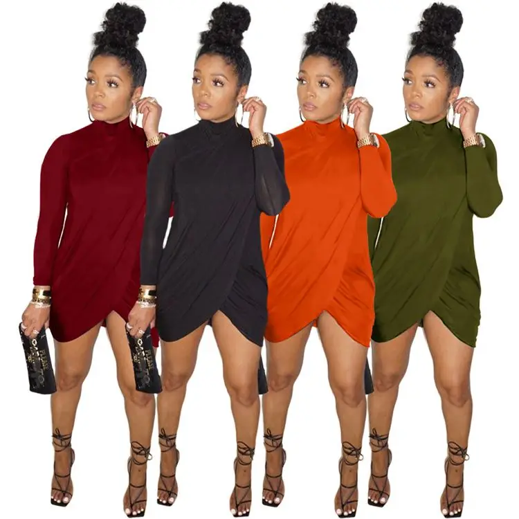 

Newest Arrival High Quality Women Fashion Clothing 2021 Spring Ladies Long Sleeve Dress Solid Color Elegant Dress