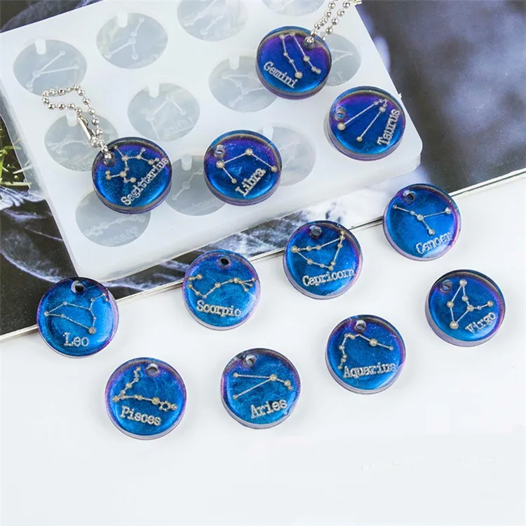 

Y2099 12 Constellations Discs Earrings Pendant Epoxy Resin keychain Silicone Mold Fondant Jewelry Making Tools, White