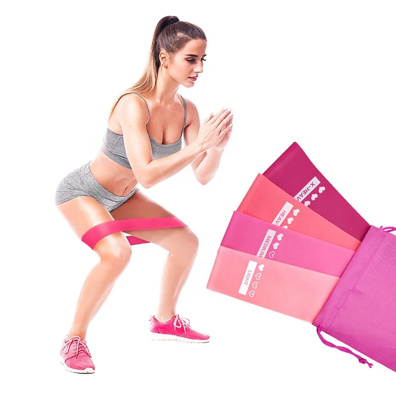 

Custom/wholesale high quality Latex 4 pcs set pink loop yoga exercise booty hip resistance bands set