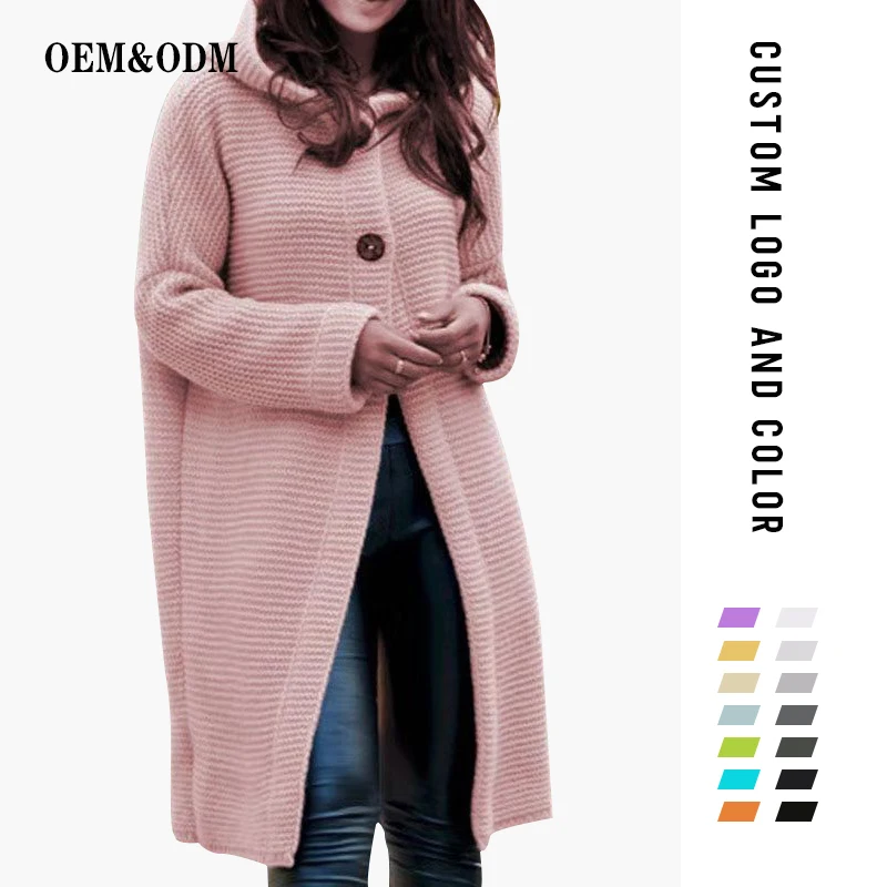 

FYB 2021fashion fall autumn winter knitted hooded long coat jacket ladies cardigan women's sweaters