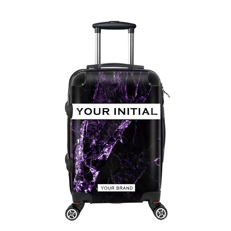 

Customize Your Own Design Transparent Clear ABS PC trolley luggage Personalized Marble Print Carry On Suitcase, Black