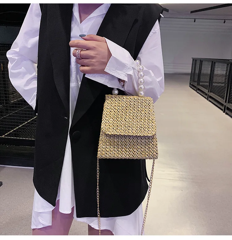 (V362) Wholesale Fashion Lady Bag Designer Straw Bag with Pearl Chain Strap  - China Designer Straw Bag and Wholesale Fashion Lady Bag price