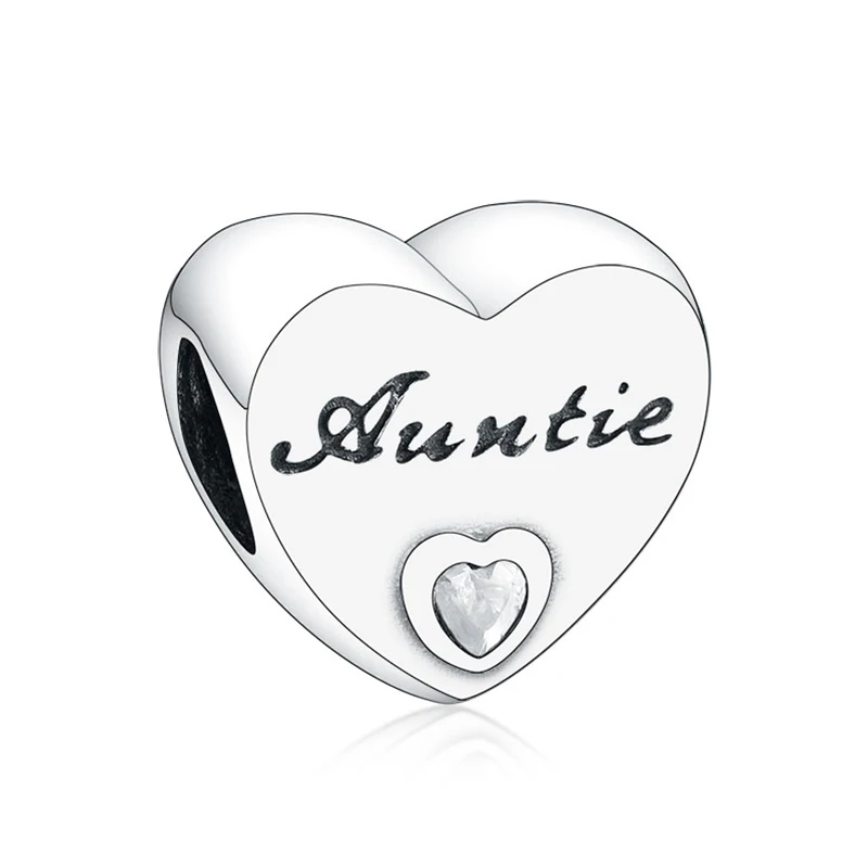 

eBay Hot Sales Wholesale 925 Sterling Silver Auntie Heart Beads charm for pandora Bracelet Necklace