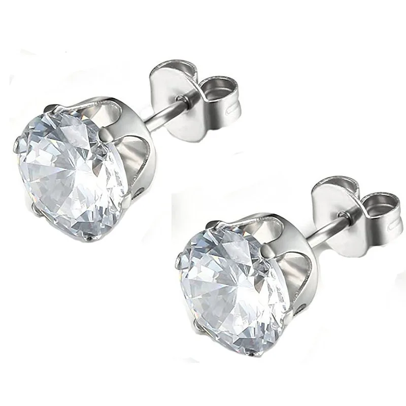 

Korean fashion personality hypoallergenic simple round claw earrings studs round cubic zirconia bezel setting aretes