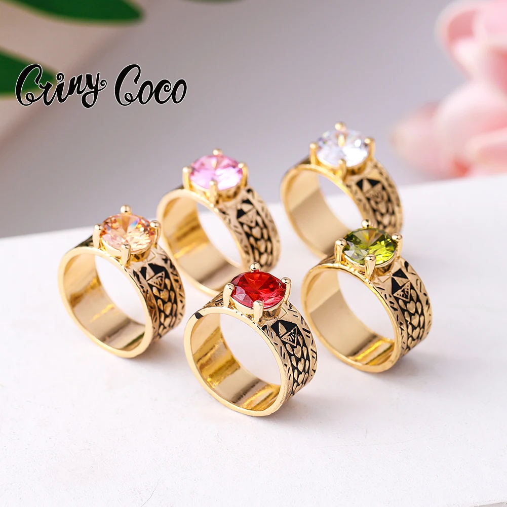 

Cring CoCo Crystal Gold Plated Zircon rings Green Polynesian Red Black Jewelry Hawaiian Rings jewelry wholesale, Gold color