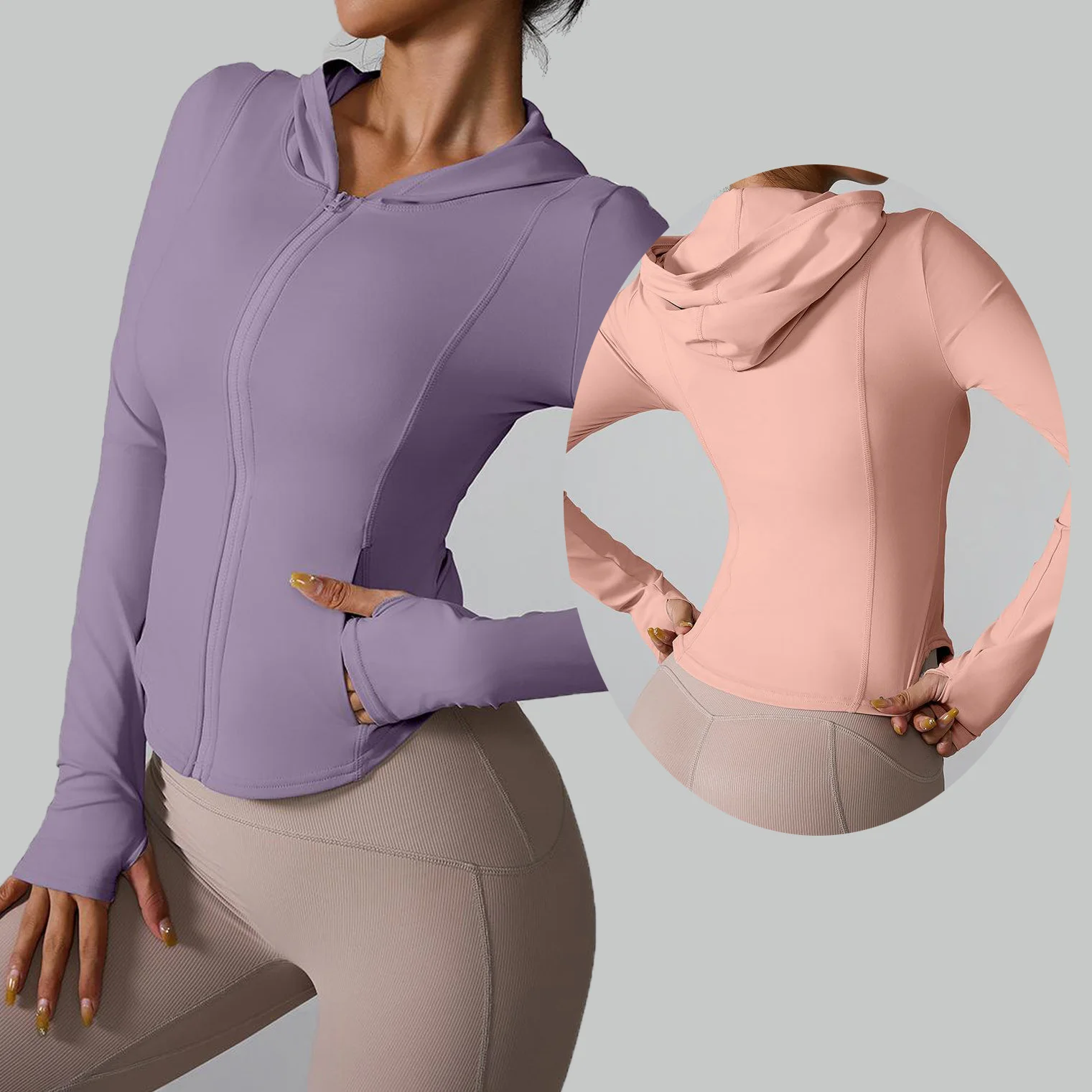 YIYI Custom Long-sleeved Finger Hole Women Sports Jacket Summer Fashion Women Hoodie Pockets Quick-dry Zipper Women Yoga Jacket