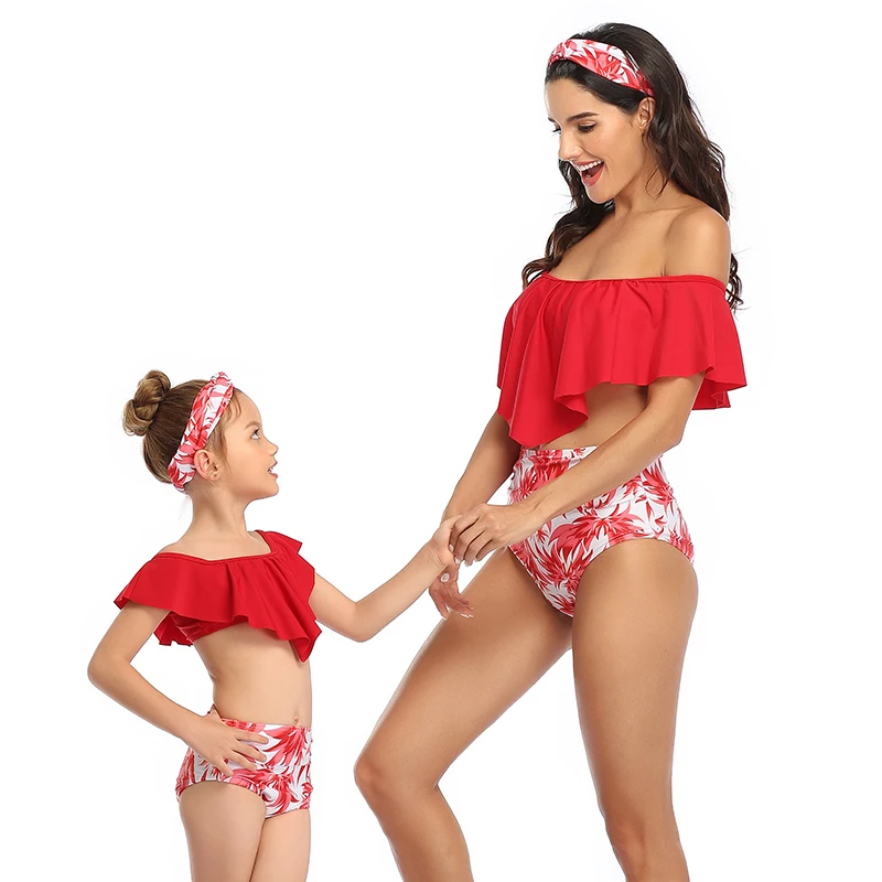 

2021 Custom kids swimwear swimming red print cute cute girl swimsuit bikini swimming costumes for kids swimsuit, Customized color