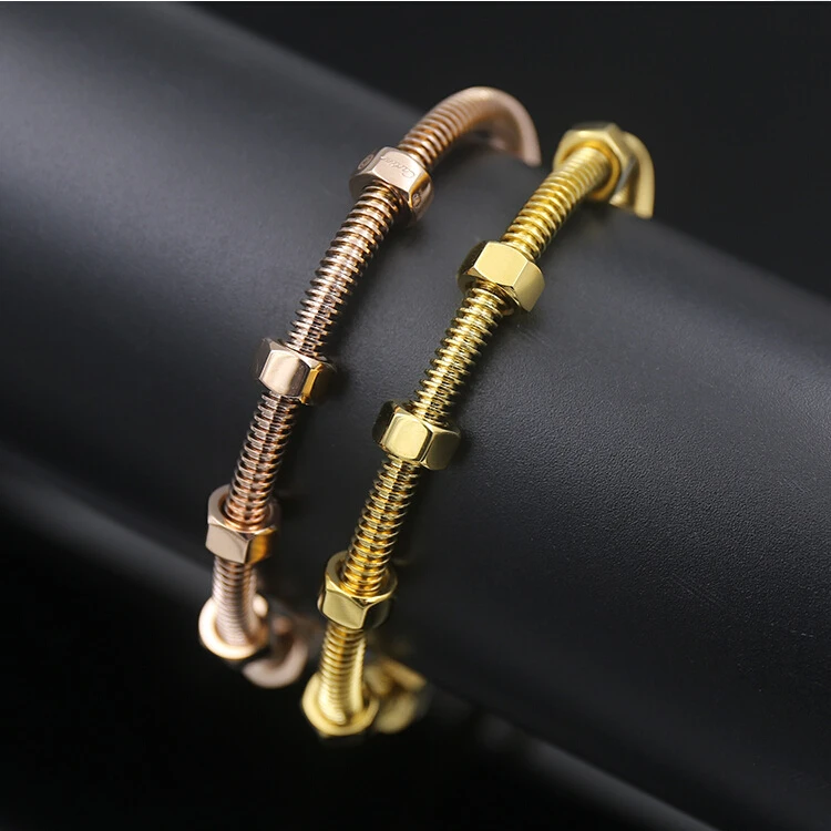 

2021 trendy stainless steel gold cuban link men bracelet metal chain silver black hex nut men's bracelet