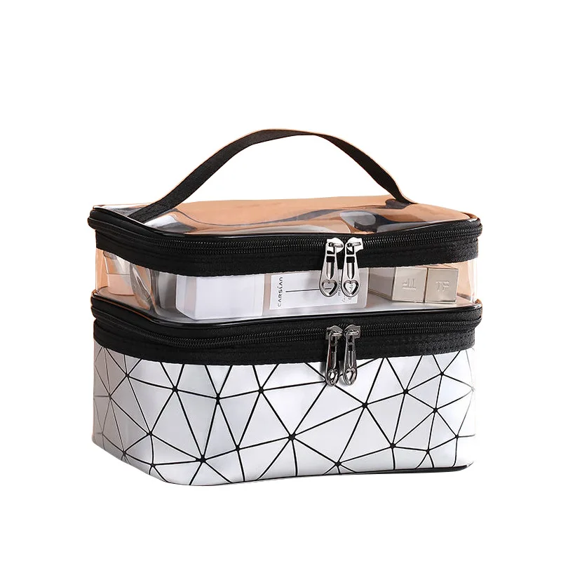 

hot sale double layer high quality pvc +pu leather toiletry bag travel