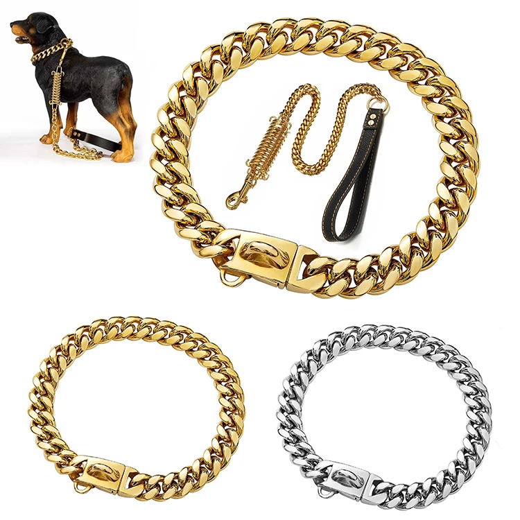 

Luxury Cuban Link Collar 18K 316L Stainless Steel choke chain gold metal dog chain, Rose gold,gold,silver,black,pink,rainbow