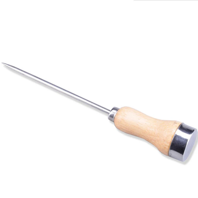 

Ice Pick Punch Stainless Steel Safety Wooden Handle Kitchen Tool Manual Non-Slip Ice Crusher Bar Carving Portable Tools, Yellow wooden handle