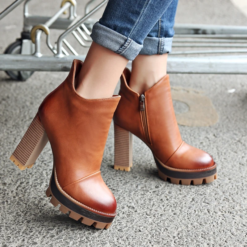 

Fashion Vintage Women Comfortable Ankle Boots Platform High Heel Boots Shoes 10cm